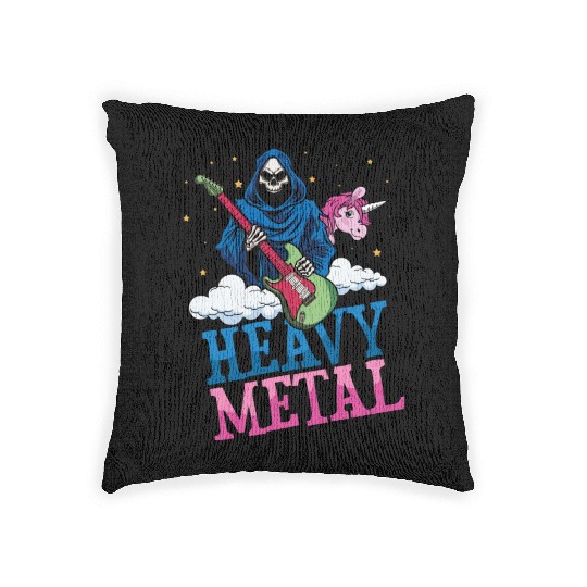 Grim Bone Unicorn Rainbow Metal Music Heavy Rock Woven Pillows