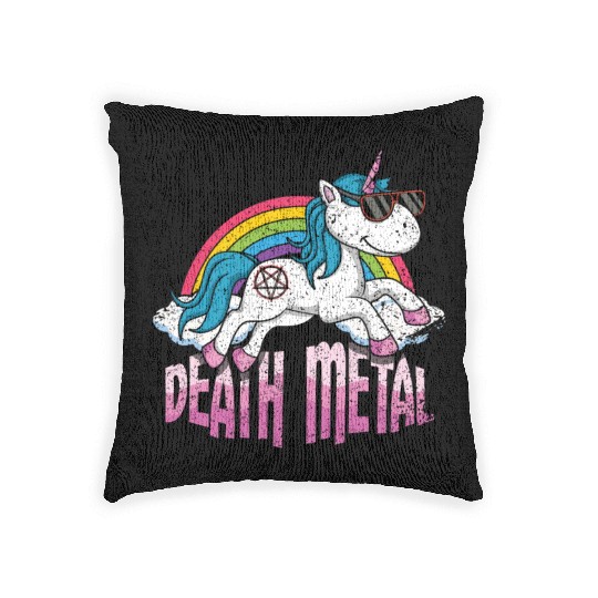 Rainbow Unicorn Love Metal Music Heavy Rocker Woven Pillows