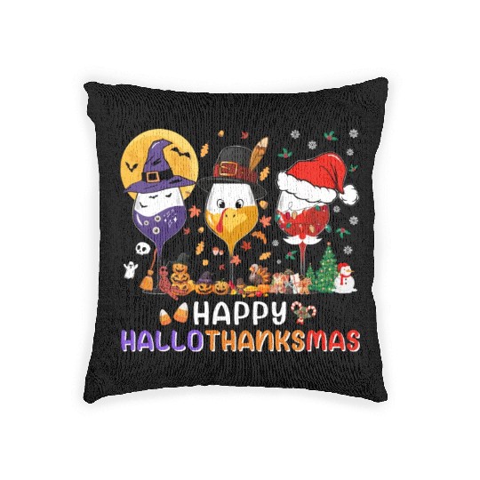 Hallothanksmas Halloween Thanksgiving Christmas Woven Pillows