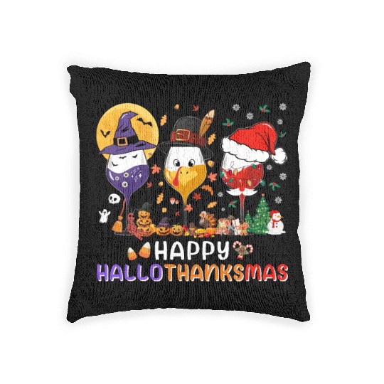 Hallothanksmas Halloween Thanksgiving Christmas Woven Pillows