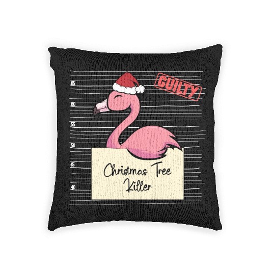 Flamingo christmas funny prison Woven Pillows