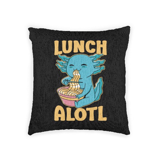 Axolotl Eating Ramen Funny Lunchalotl Woven Pillows