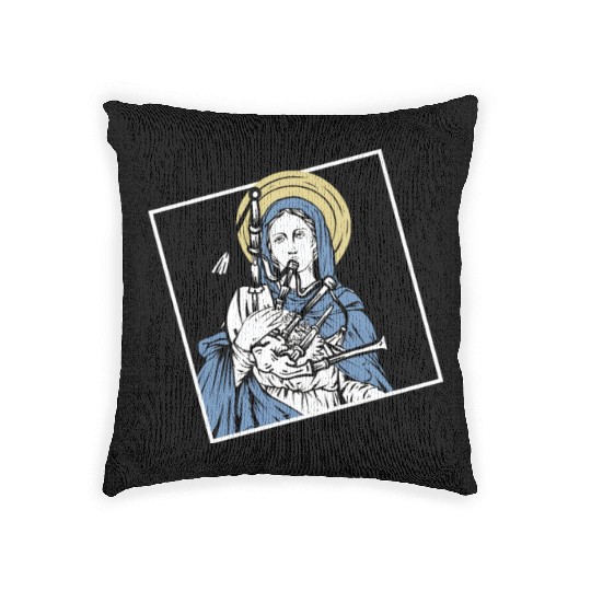 Mary Mother of Jesus Playing Bagpipes - Funny Woven Pillows