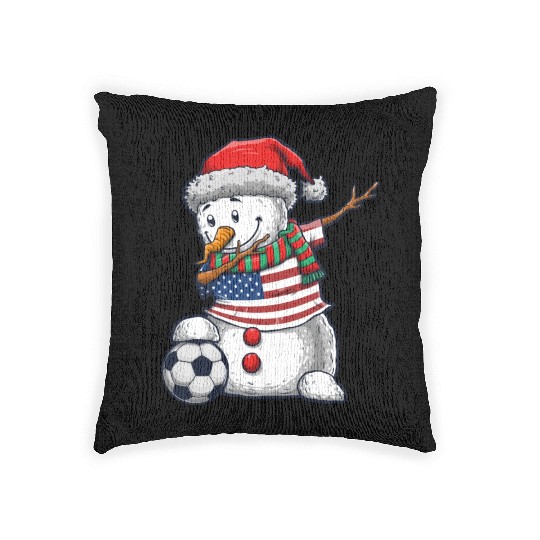 Soccer Boy Dabbing Snowman Christmas Jersey Woven Pillows