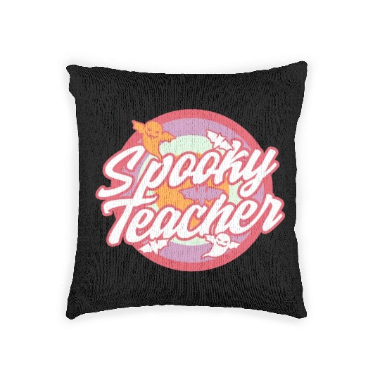 Halloween Teacher Woven Pillows, Spooky Teacher Ghost Bat