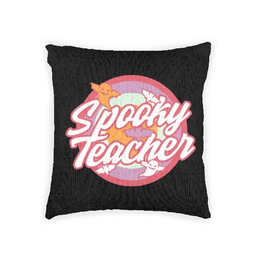 Halloween Teacher Woven Pillows, Spooky Teacher Ghost Bat