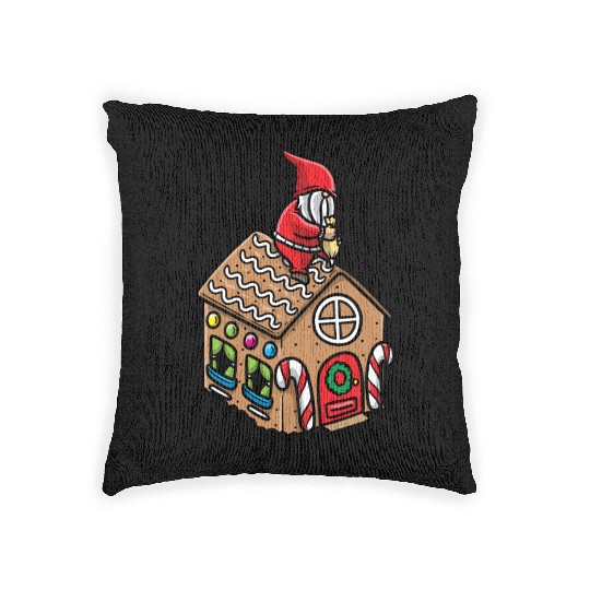 Christmas Gnome Gingerbread House Candy Cane Woven Pillows