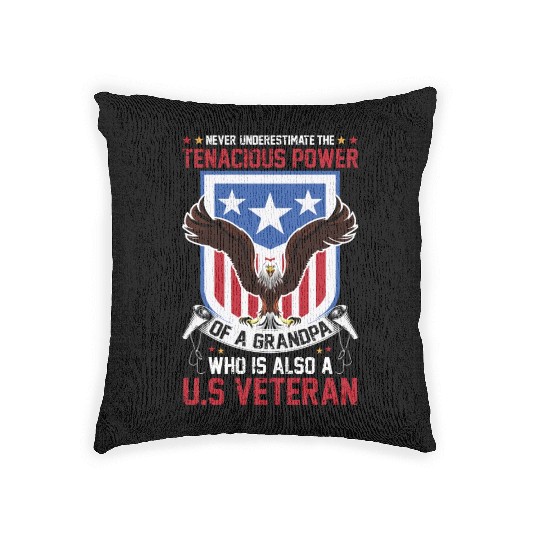USA Flag Grandpa US Veteran Dad Gift Ideas Woven Pillows