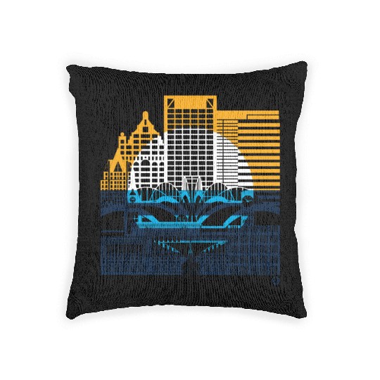 Milwaukee Skyline Squared Milwaukee Peoples Flag D Woven Pillows