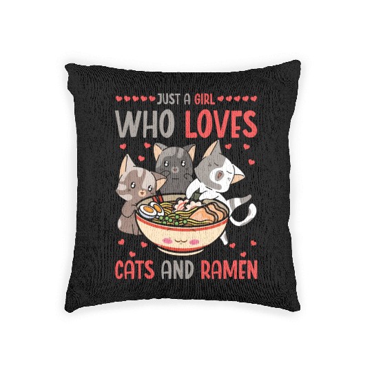 Ramen And Cats Fan Ramen Noodle Soup Woven Pillows
