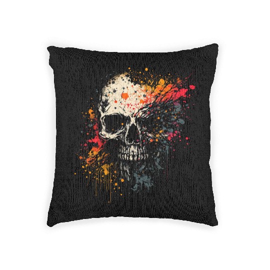 Ink Splatter Skull Woven Pillows