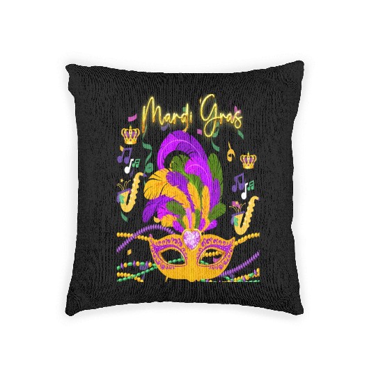 Mardi Gras Beads Mask Feathers Woven Pillows