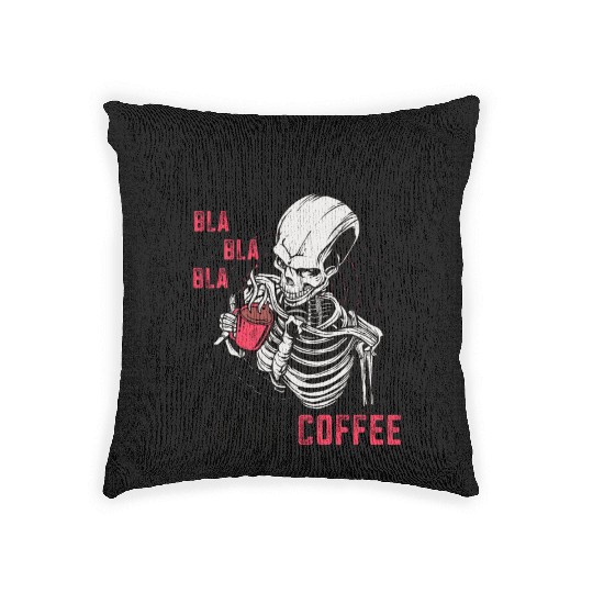 Skeleton Drinking Coffee Medical Student Woven Pillows