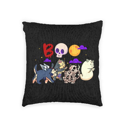 Boo! | Spooky Funny Halloween | Mummy Skeleton Woven Pillows