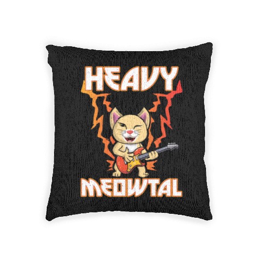 Heavy Meow Metal Music Lover Guitar Kawaii Cat Woven Pillows