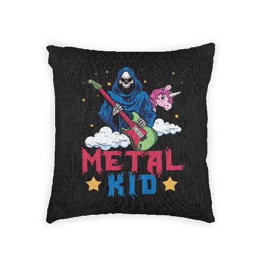 Grim Bone Unicorn Rainbow Metal Rock Metal Kid Woven Pillows