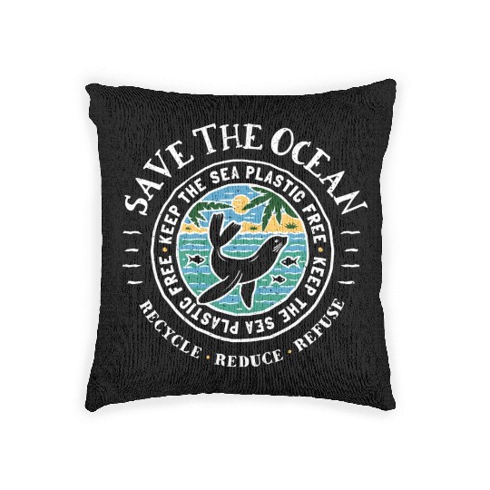 Keep The Sea Plastic Free Seal Save The Ocean Woven Pillows