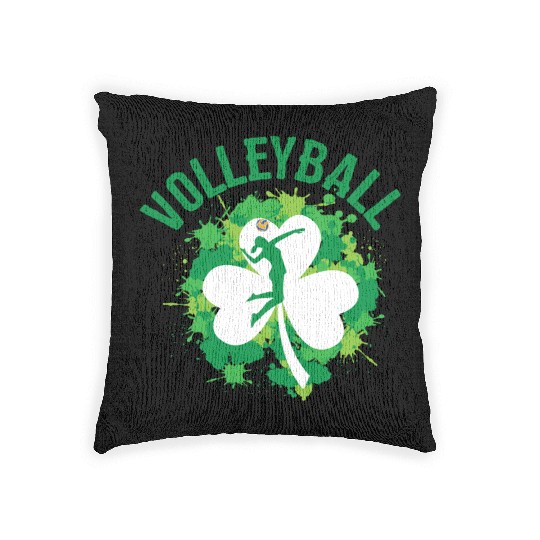 Volleyball Shamrock Irish Sports St Pattys Day Woven Pillows
