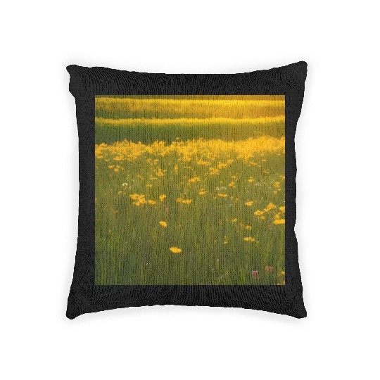 Lovely Yellow Flowers and Green Grass Woven Pillows