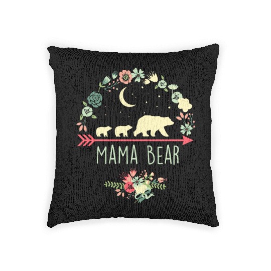 Floral Mama Bear With 2 Cubs Woven Pillows