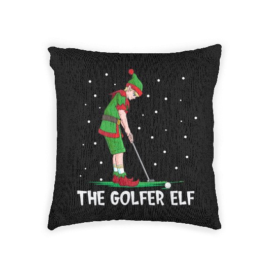 The Golfer Elf Golf Christmas Golfing Woven Pillows