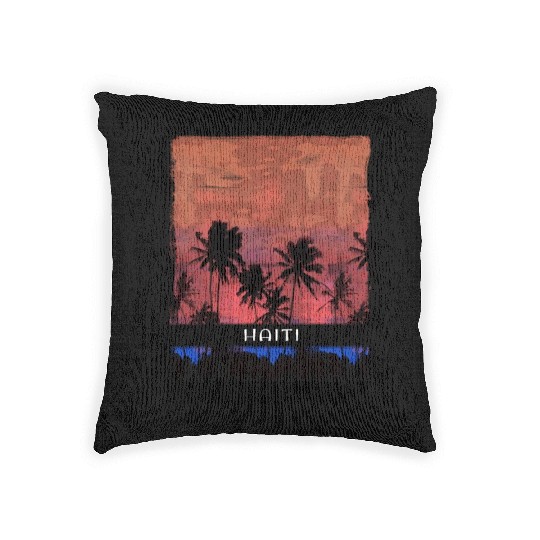 Haiti Caribbean Vacation Souvenir Palm Tree Beach Woven Pillows