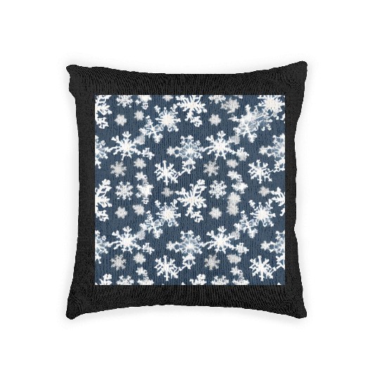 Snow pattern on navy blue background Woven Pillows