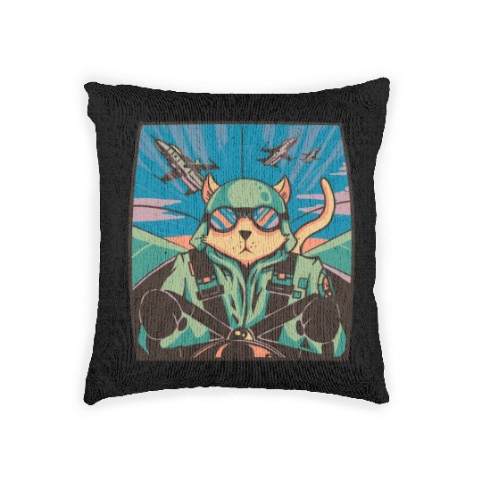 Fighter jet pilot-cat Fighter jet pilot-cat inspir Woven Pillows