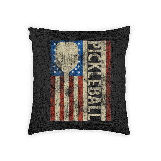 Pickleball American Flag Great Vintage Pickleball Woven Pillows