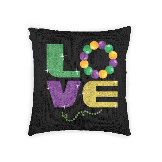 Love New Orleans Festival Parade Beads Mardi Gras Woven Pillows