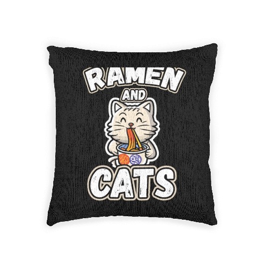 Ramen and cats Woven Pillows