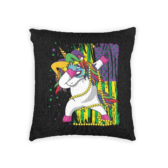 Dab Unicorn Festival Parade Beads Mardi Gras Woven Pillows