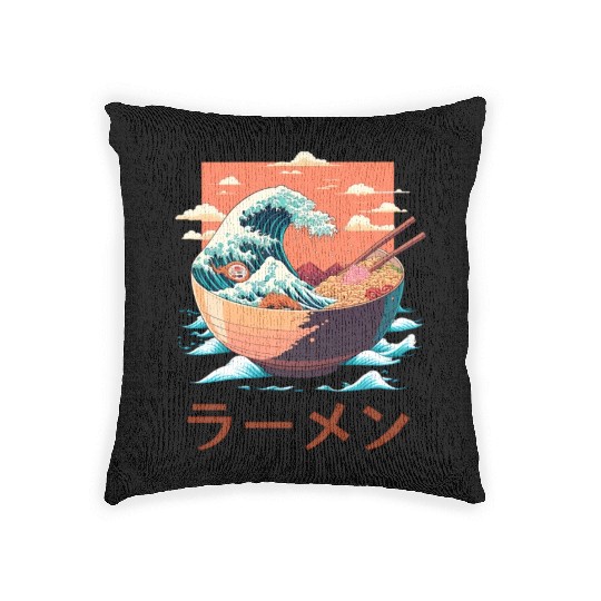 Ramen bowl painting. Text means "Ramen" Woven Pillows