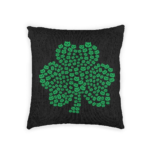 Womens cats Icon white Shamrock St. Patrick's Day Woven Pillows