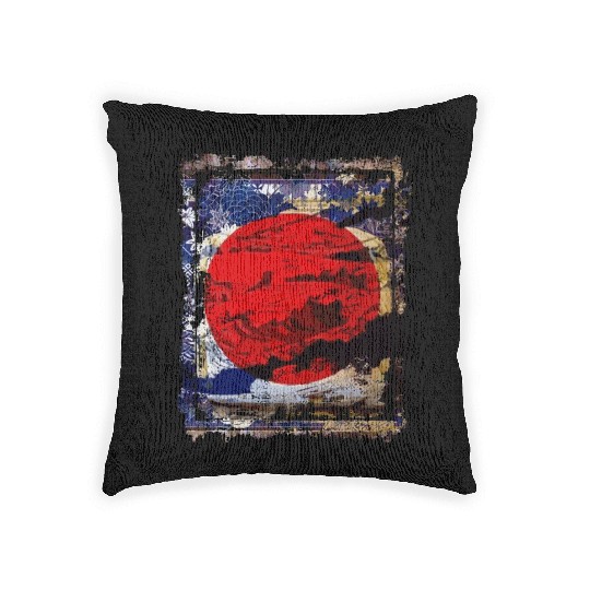 Japan Flag Red Circle Blue Mountain Collage Art 74 Woven Pillows