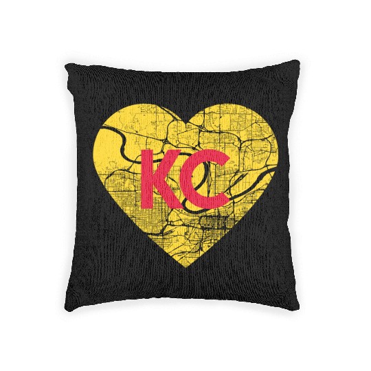 I Love Kansas City Football Kc Heart Map Woven Pillows