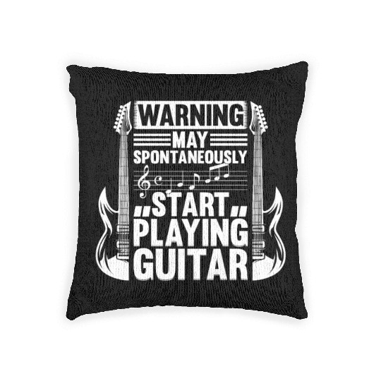 Guitar Player Warning May Spontaneously Start Play Woven Pillows