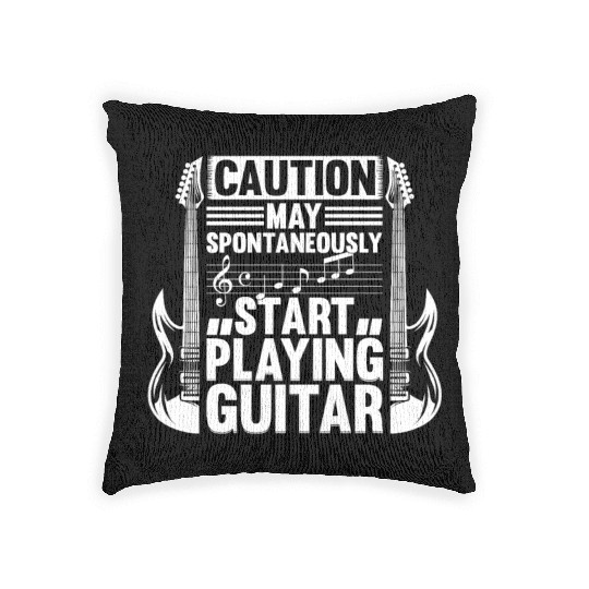 Guitar Player Caution May Spontaneously Start Play Woven Pillows