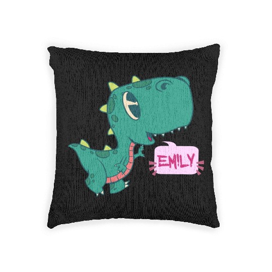 EMILY - Lovely girl name with cute dinosaur Woven Pillows