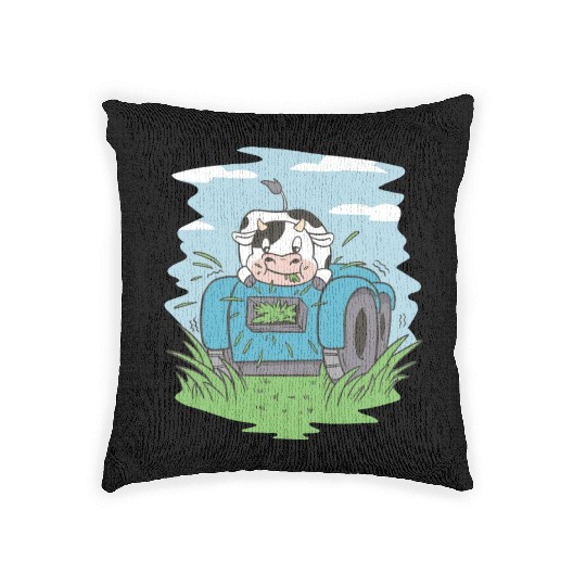 Cow eating grass tractor Cow eating grass tractor Woven Pillows