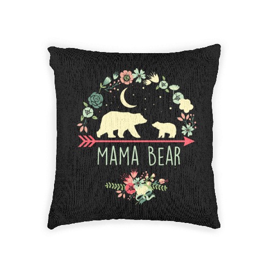 Floral Mama Bear With 1 Cub Woven Pillows