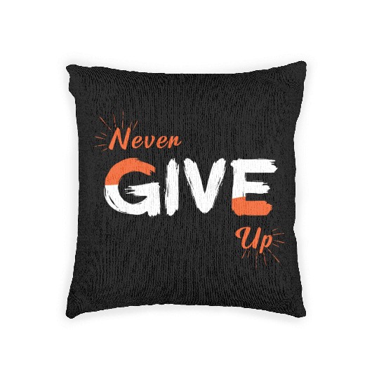 Never Give Up-Motivational Orange and White Quote Woven Pillows