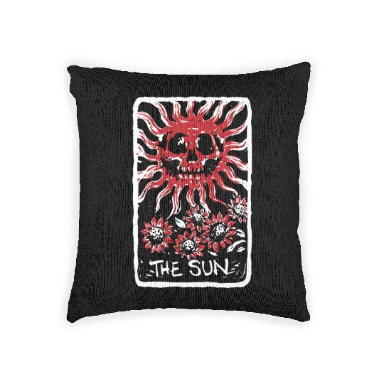 The Sun Blood Red Skeleton Skull Tarot Card Woven Pillows