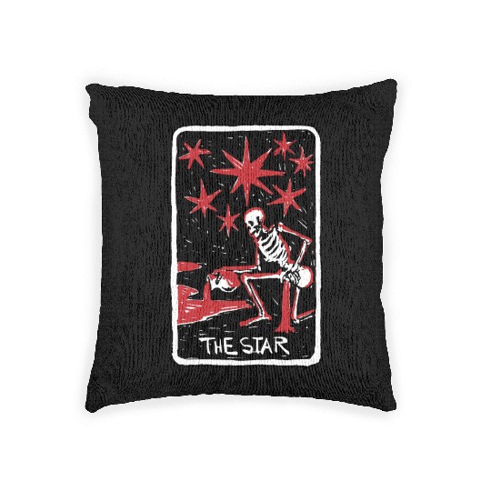 The Star Blood Red Skeleton Skull Tarot Card Woven Pillows