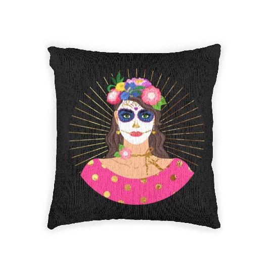 Dia De Los Muertos Woven Pillows, Little Girl Sugar Skull