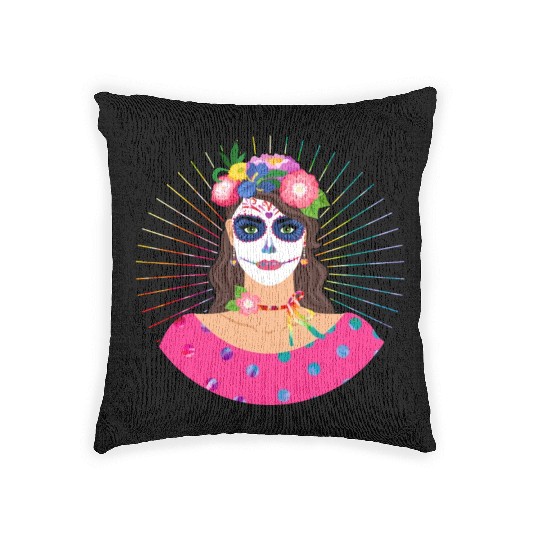 Dia De Los Muertos Woven Pillows, Little Girl Sugar Skull