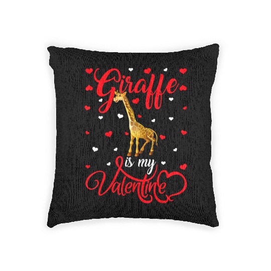 Giraffe Is My Valentine Funny Giraffe Valentines D Woven Pillows