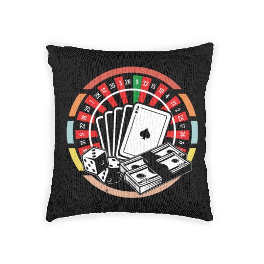 Poker Cards Roulette Wheel Casino Gambling Woven Pillows