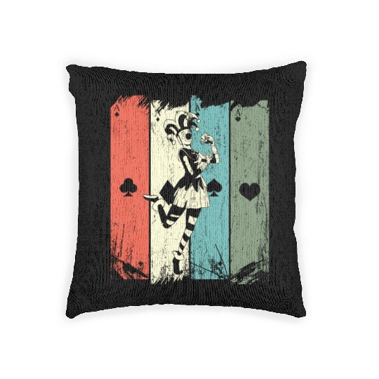 Vintage Casino Blackjack Gambling Clown Poker Card Woven Pillows