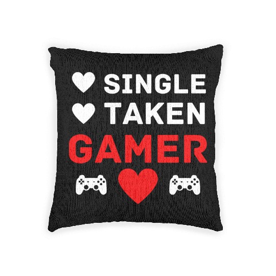 Single Taken Gamer Valentines Day Gaming Heart Woven Pillows